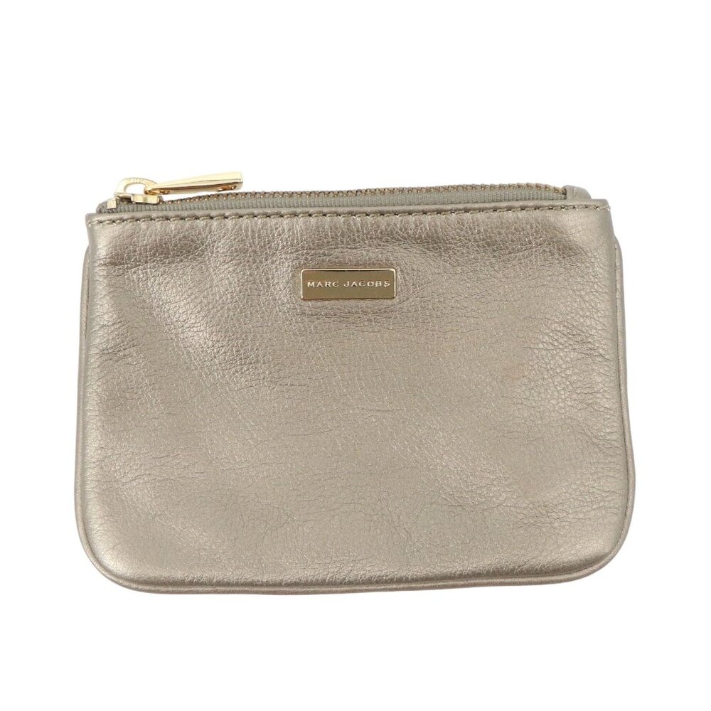 Marc Jacobs Soft Pebble Leather Platinum Colored Zip Top Coin Purse Wallet
